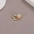 Golden heart horseshoe jewelry clasp connector with sparkling zircon stones and double loops - Horseshoe Heart Style (14K Gold cjmkc1828-7)