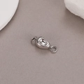 Chiusura magnetica a fagiolo in argento con zirconi e doppi anelli per creazione gioielli - Forma Di Fagiolo Liscia Con Pietre (WX22257) / Argento (WX22257)