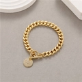 French style 14K gold plated cuban link bracelet with vintage coin pendant and toggle clasp - Queen Coin Toggle Cuban Chain Bracelet (CJX228-15cm)