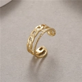Minimalist double-layered gold open ring featuring cuban link and twisted rope texture - Double Layer Cuban Chain Open Ring (H-5647)