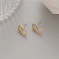 Golden paperclip heart earrings with micro-set zircons on neutral grey background - Safety Pin Style (H-5753) / Gold