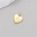 Gold plated heart pendant with engraved letter D and sunburst texture for DIY jewelry - Letter D (H-10515)