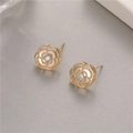 Elegant gold camellia stud earrings with S925 silver needles and center cubic zirconia - Hollow Camellia Style(H-6230)