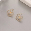 Golden clover earring settings with zircon micro-pave for DIY pearl jewelry making - Hollow Clover Style(W-0007)