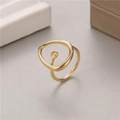 Detailed view of golden irregular oval ring band with polished metal inlay base - Gold Geometric Oval Ring (H-10114)
