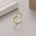 Détail de la base de bague papillon dorée avec nacre et support pour perle DIY - Bague Base Perle Papillon Dorée (H-8945)