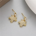 Sparkling gold maple leaf stud earrings with white zircon pavé setting for women - Gold Maple Leaf Style (H-10190)