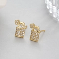 Pendientes dorados de corazón con circonitas y llave, agujas de plata 925 para mujer - Estilo Diamante de Imitación Trébol Llave de Cerradura (H-10198)
