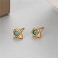 Pendientes vintage en forma de gota de oro con piedras turquesas redondas y microesferas - Estilo de Lágrima de Turquesa Vintage (H-10241)