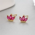 Pendientes de corona en plata 925 dorada con piedras rojas de corte marquesa - Estilo Corona Marquise Rojo Rosa (H-10183 Rose Red)