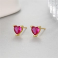 Elegantes pendientes de plata 925 con circonitas rosa en forma de corazón y oro - Estilo de Ajuste de Puntas de Corazón Rosa (H-10188)