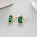 Pendientes de plata 925 con circón rectangular verde esmeralda y acabado chapado en oro - Estilo Diamante de Imitación Cuadrado Esmeralda (H-10187)
