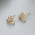 Pendientes de corazón S925 con circonitas micro-pavé y acabado en oro para mujer chic - Estilo Brillante de Corazón con Diamantes de Imitación Completo (H-10192)