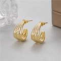 French vintage gold C-shape stud earrings with textured molten metal design - Lava Texture C-Shaped Style (H-9855)