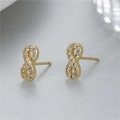 Elegantes pendientes de botón infinito dorados con brillantes piedras de circonita - Estilo de Símbolo de Infinito con Diamantes de Imitación (H-10202)