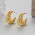 French vintage style C-shaped golden earrings with a layered spiral geometric design - Spiral Geometric Style (H-10153)