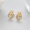 Pendientes de flor rosa y corazón con circonitas brillantes y acabado en dorado - Estilo Corazón Flor Rosa (H-10194)