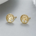 Elegantes pendientes de árbol de la vida dorados con agujas de plata S925 - Estilo Hueco del Árbol de la Vida (H-10185)