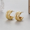 French vintage double-layered golden C-shaped hoop earrings for women in modern style - Thick Double C-Shaped Style (H-9854)