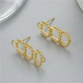 Pendientes de nudo dorado modernos con triple bucle y diseño de espiral trenzada - Estilo Torsido de Triple Aro (H-9673)