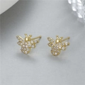 Exquisitos pendientes de abeja dorada con circonitas blancas en las alas - Estilo de Abeja de Oro con Diamantes de Imitación Completo (H-10199)