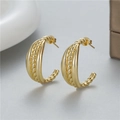 Elegantes pendientes de aro en forma de C dorados con diseño trenzado y acabado pulido - Estilo C en Capas Trenzado (H-9853)