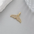 Sparkling 14K gold plated whale tail pendant with inlaid zircon stones for jewelry making - Fish Tail Shape (H-10210)