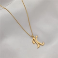 Gold plated initial letter K pendant necklace with sparkling cubic zirconia on box chain - Letter K (GX0028-K) / Gold