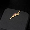 Exquisite 14k gold plated parrot pendant with pink crystal feathers on black leather texture - Parrot Shape With Multicolor CZ (H-6844)