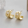 Elegant gold semi-circle earrings with textured metal surface and sparkling zircon stones - Pleated Curved Single Diamond Style (H-10151)