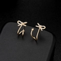 Elegant gold bow-shaped earring studs with micro-pave cubic zirconia for DIY pearl jewelry - Bowknot Style (H-5738) / Gold