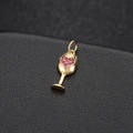 14k gold plated wine glass pendant with red heart crystals and sparkling cubic zirconia - Heart Wine Glass Style (H-7313)