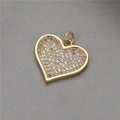 Golden heart pendant with sparkling pavé cubic zirconia gemstones on gray background - White Zirconia Pave Heart (H-7747)