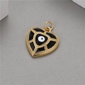 14K gold evil eye heart pendant with black and white enamel and gold lattice detail - 14K Gold Heart Eye (H-7757)