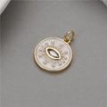 14K gold Evil Eye round pendant with white enamel inlay and marquise zircon stone - 14K Gold Round Eye (H-7698)