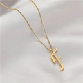 Elegant gold-plated necklace with cursive letter F pendant and sparkling zircon stones - Letter F (GX0028-F) / Gold