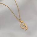 Golden box chain necklace with a zircon-inlaid letter G pendant for a minimalist look - Letter G (GX0028-G) / Gold