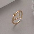 Base anello regolabile placcata oro 14K a forma di V con castone perla per gioielli DIY - Stile Forma V Geometrica (H-4617)
