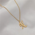 Golden 26 letter N pendant necklace with white cubic zirconia on box chain - Letter N (GX0028-N) / Gold