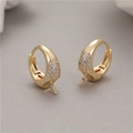 Gold plated U-shape huggie earrings with CZ stones and pearl pin for DIY jewelry making - Wide Micro-pave Huggie (14K Gold H-7391)