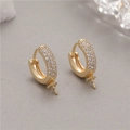 Macro detail of gold U-shaped huggie earring parts with pave zircon and spiral bead pins - Micro-pave U-shape Huggie (14K Gold H-7390)