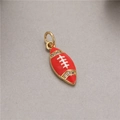 14K gold plated American football pendant with red enamel and sparkling zircon accents - American Football Shape / Gold Red (H-8054 Red)