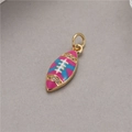 14K gold plated American football pendant with pink blue enamel and zircon stones - American Football Shape / Gold Pink and Blue (H-8054 Rose)