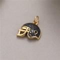 Macro detail of gold plated football helmet pendant with black enamel and zircon inlay - American Rugby Helmet Style / Gold Helmet (H-8053)