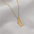 Elegant gold-plated letter U pendant necklace with sparkling white zircons on a box chain - Letter U (GX0028-U) / Gold