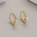 U-shaped gold-plated earring hooks with clear zircon inlay and spiral drop pins - Minimalist Row Stone Huggie (14K Gold H-7907)