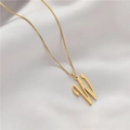 Gold letter W necklace pendant with zircon inlay on a minimalist box chain for women - Letter W (GX0028-W) / Gold
