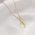 Gold plated box chain necklace with minimalist letter Y pendant inlaid with clear zircon - Letter Y (GX0028-Y) / Gold