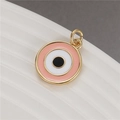 Rosa Evil Eye Anhänger aus vergoldetem Kupfer mit Emaille und rundem Metallrahmen - Orange (H-8036)