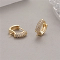 Gold plated U-shape earring hook with pavé cubic zirconia and needle for DIY pearl - Micro-pave Round Huggie (14K Gold H-5417)